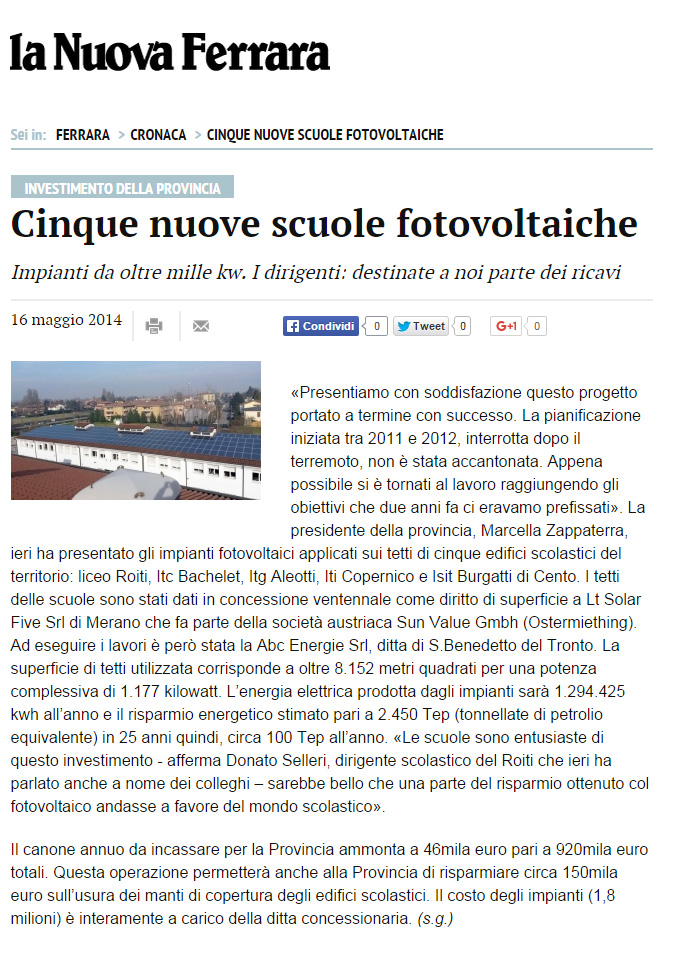 Articolo giornale Ferrara